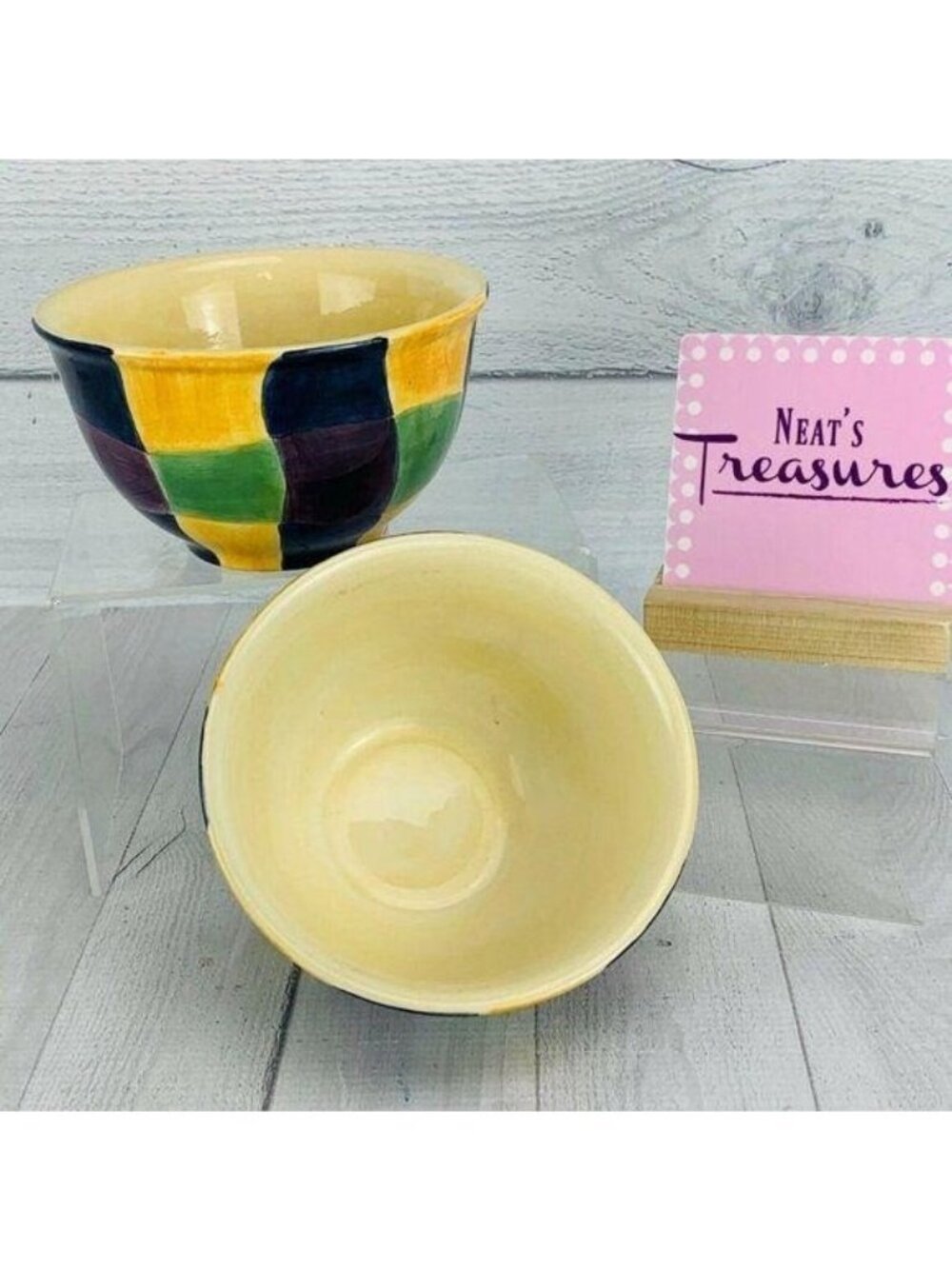 Tabletops Unlimited CHROMATIQUE Stoneware Green Blue Yellow  Cereal Bowls Set 2